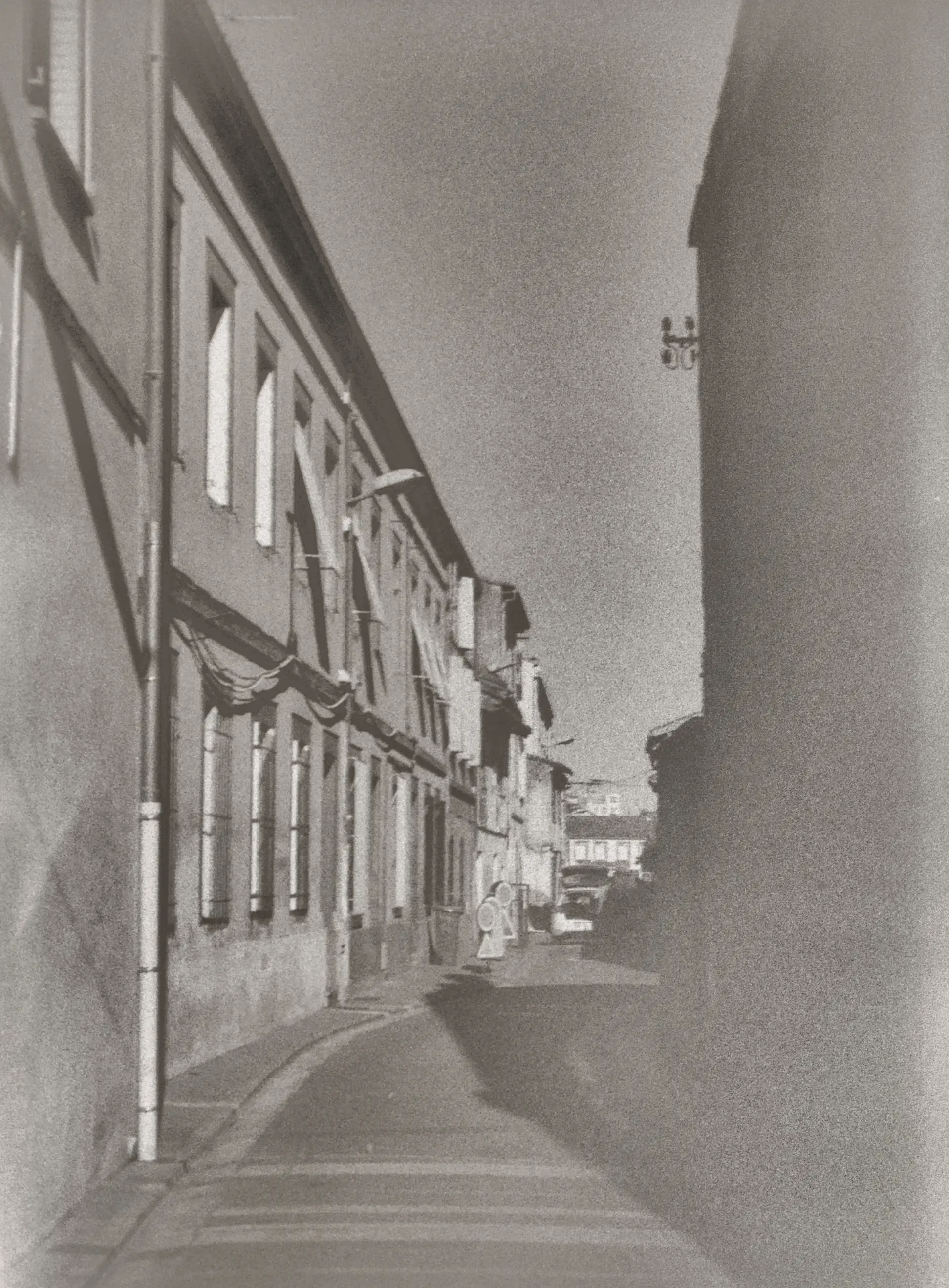 A woman presumbly walking home with a grocery bag